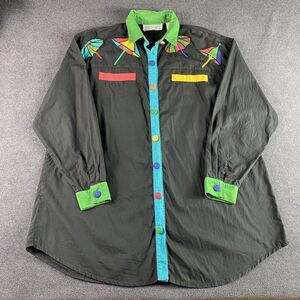 Vintage 90s Westbound Beach Button Up Shirt Medium M Umbrella Sun Embroidered Ar